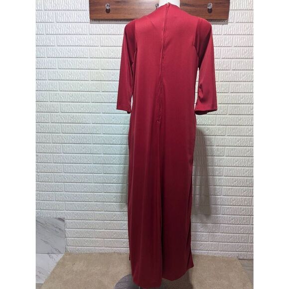 Diamond Tea Gown By Diane Deckel Women's Red Polyester Side Pockets Maxi Dress S - Picture 5 of 7